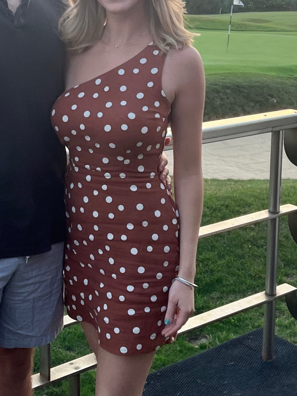 Abercrombie & Fitch Rust Brown One-Shoulder Polka Dot Dress